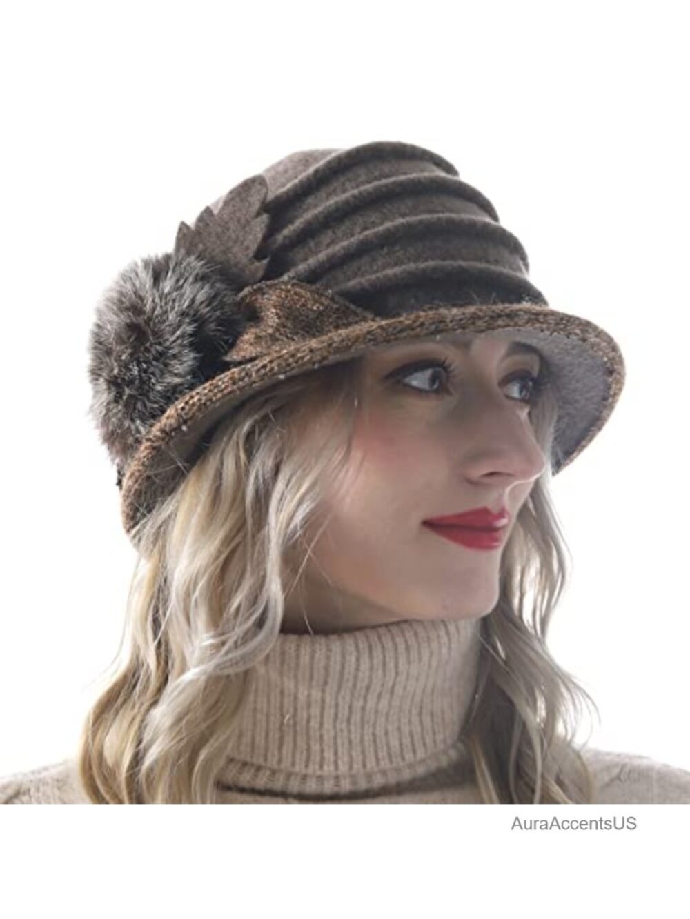 Wool Felt Cloche Bucket Hat Floral Church Wedding Winter Hat One Size